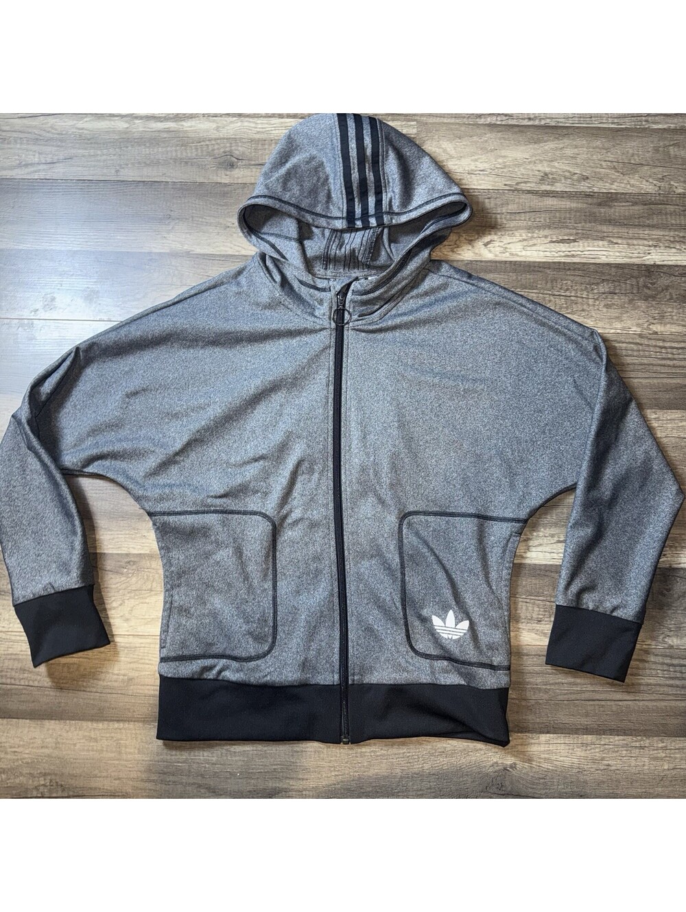 Adidas Originals Trefoils Zip Hoodie Grey Size Women M 3 Strip Hood 2011 Y2K